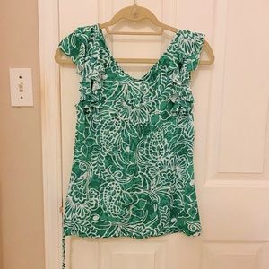 Like New INC Floral Fluttersleeve Top with Drawstring Hem